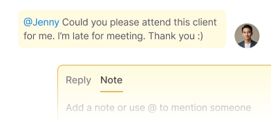 Internal note interface showing a private team message added to a customer conversation