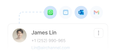 Smart contacts showing customer details and connected WhatsApp, email, and Outlook conversations