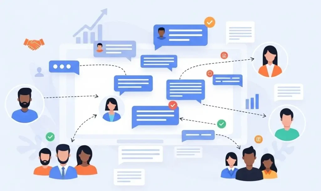 Teams collaboration workflow showing shared messages, task updates, and coordinated communication