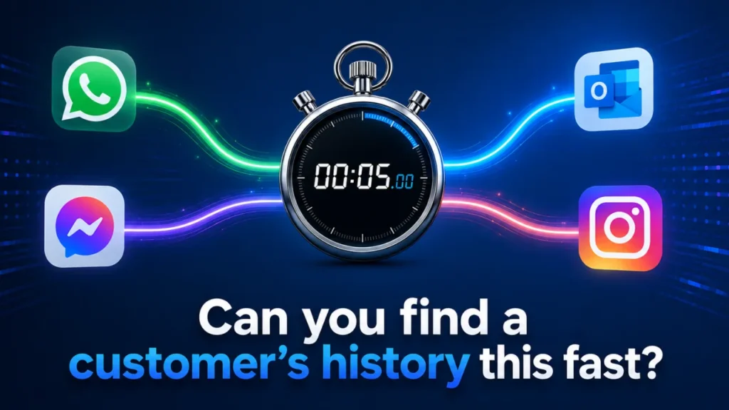 5-second speed test for finding customer history across WhatsApp, Instagram, and Email.