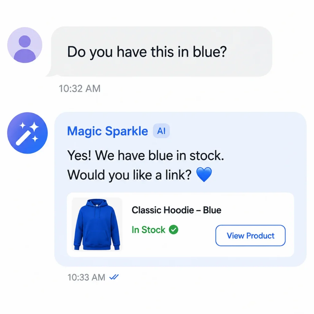 Visual mockup of an AI tool drafting a suggested reply for a customer message on social media.