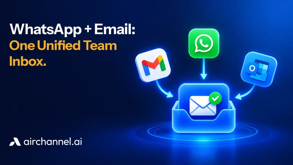 WhatsApp Team Inbox connecting WhatsApp, Gmail, and Outlook in one unified inbox