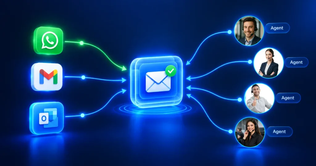 WhatsApp Team Inbox connecting customer messages with multiple team agents.
